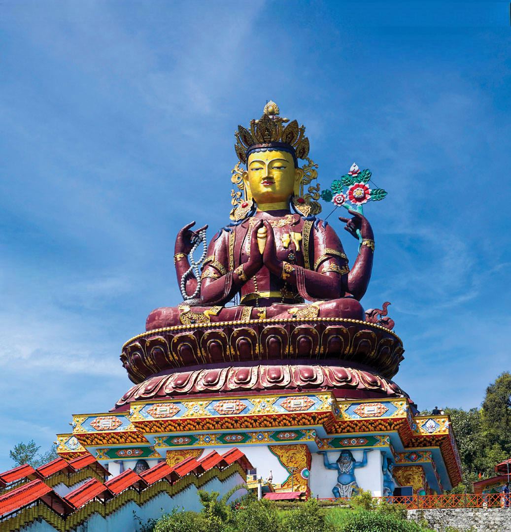 Chenrezig Statue and scenic landscape in Pelling Sikkim